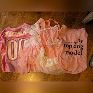 Size small Dog clothes Pink 2 dresses, 1 NFL jersey and 1 top dog model tee